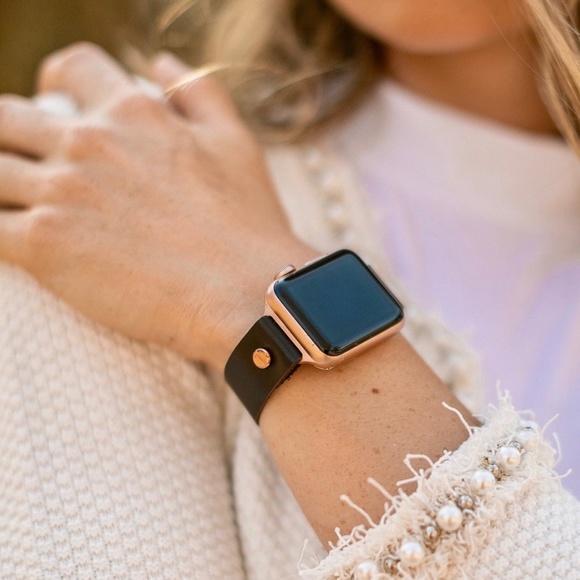 Dark Brown Wide Leather Strap Apple Watch Band Rose Gold Jewelry Women Bracelet main image 8